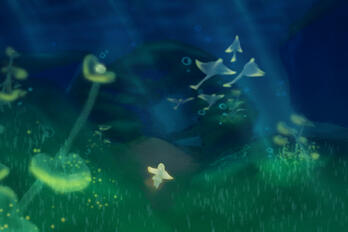Digital painting of an underwater landscape in Treasure Reef from Sky: Children of the Light.
