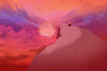 Digital painting of a cliff in Hermit Valley from Sky: Children of the Light.